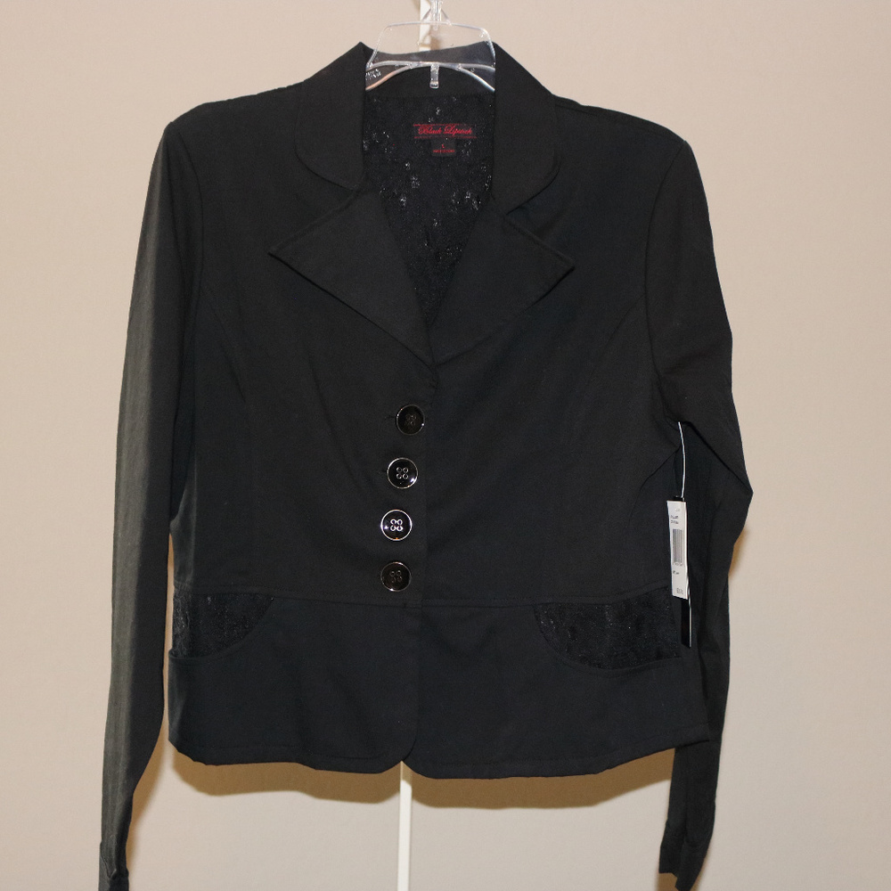 Cropped Black Twill Blazer w/Lace Detail - L